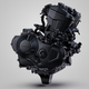 A black motorcycle engine.